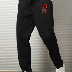 Rose Graphic Print Loose Casual Sweatpants