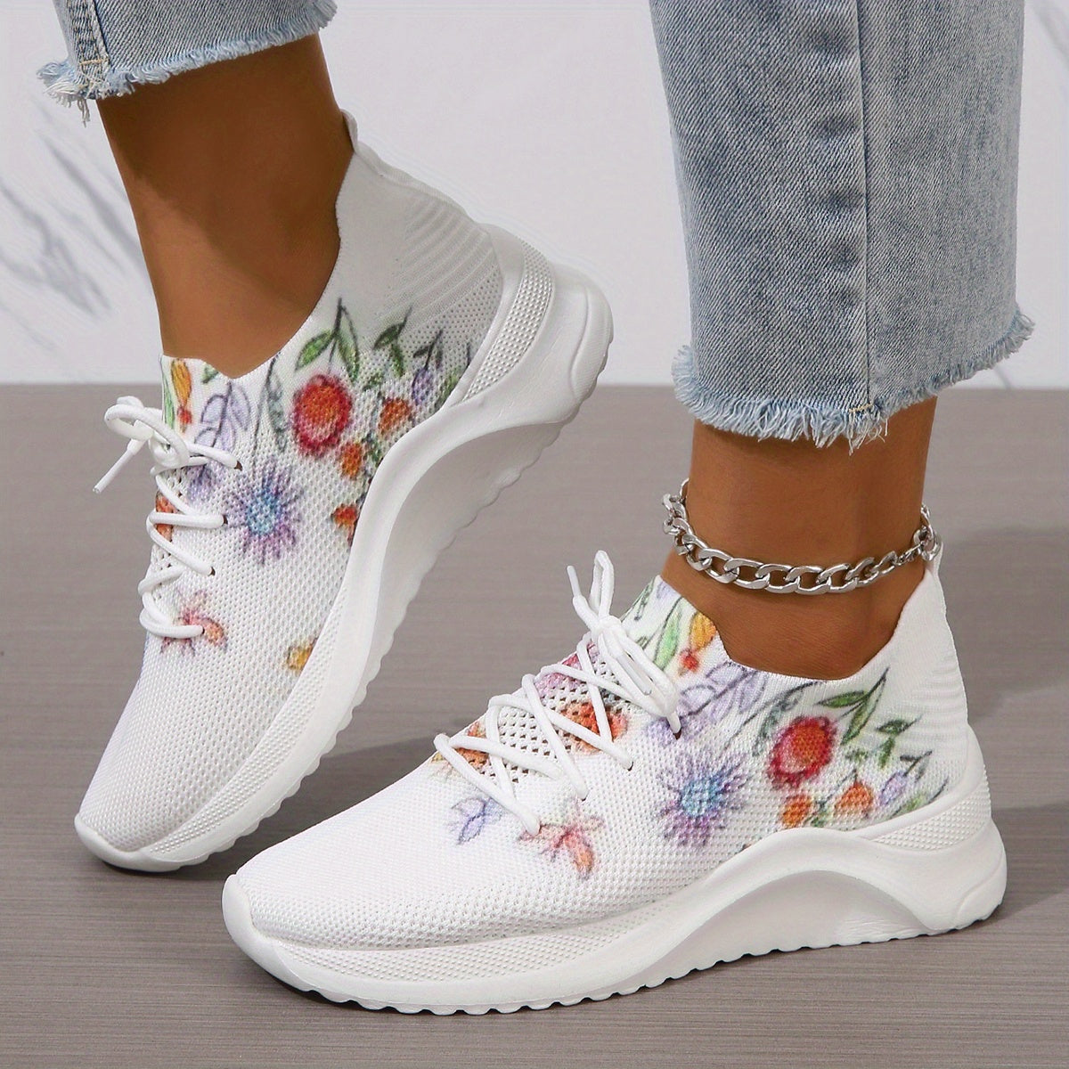 Women's Floral Print Sock Shoes Low Top Lightweight Running Shoes