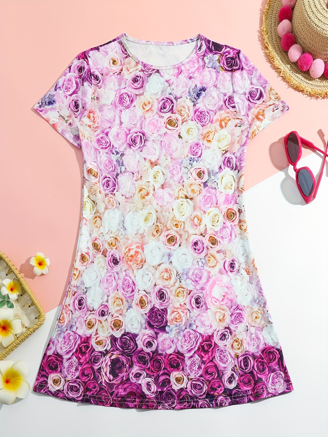 Butterfly Print Short Sleeve Dress for Summer Party Girls