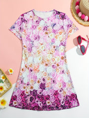 Butterfly Print Short Sleeve Dress for Summer Party Girls