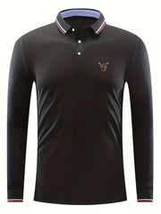 Men's Shield Print Long Sleeve Polo Shirt