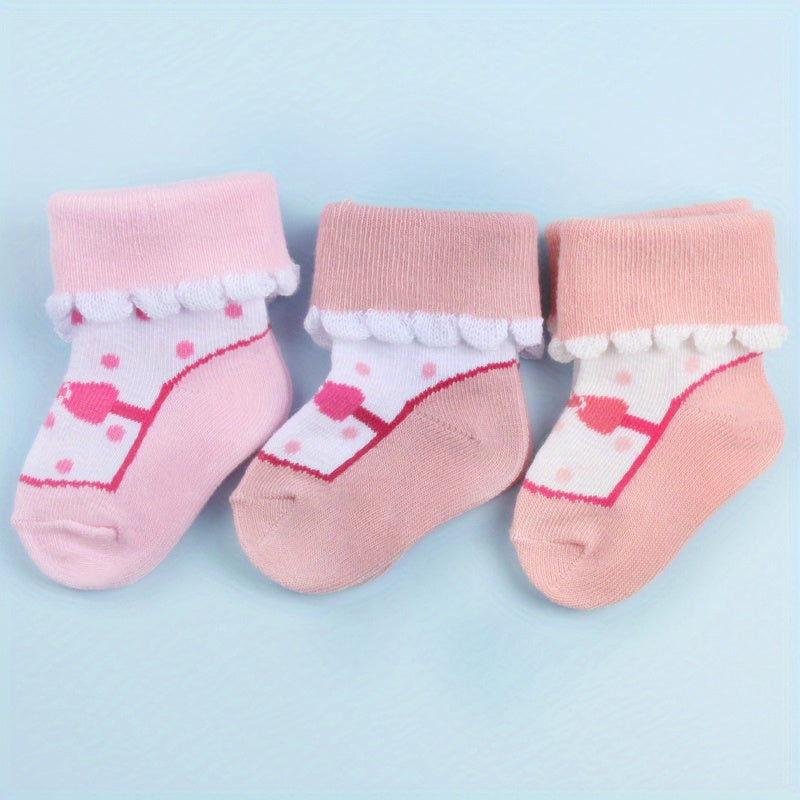 3 Pairs Baby Girls Princess Bow Dot Pattern Lace Crew Socks