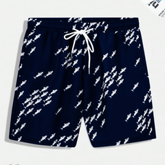 Men's Fish Graphic Drawstring Beach Shorts for Summer