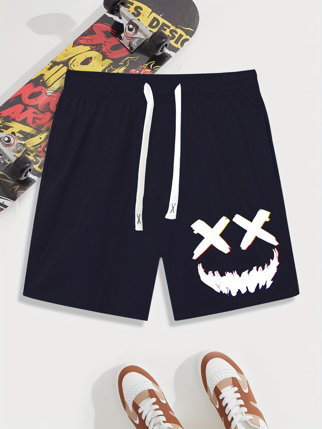 Smile Print Men's Drawstring Waistband Shorts