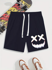 Smile Print Men's Drawstring Waistband Shorts