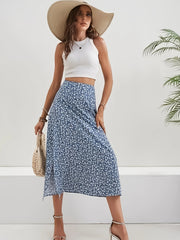 Floral Print Slit Thigh Midi Skirt
