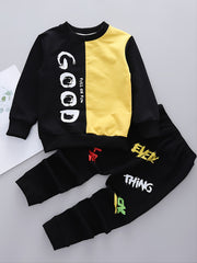 Boys Colorblock Letter Print Sweatshirt Sets