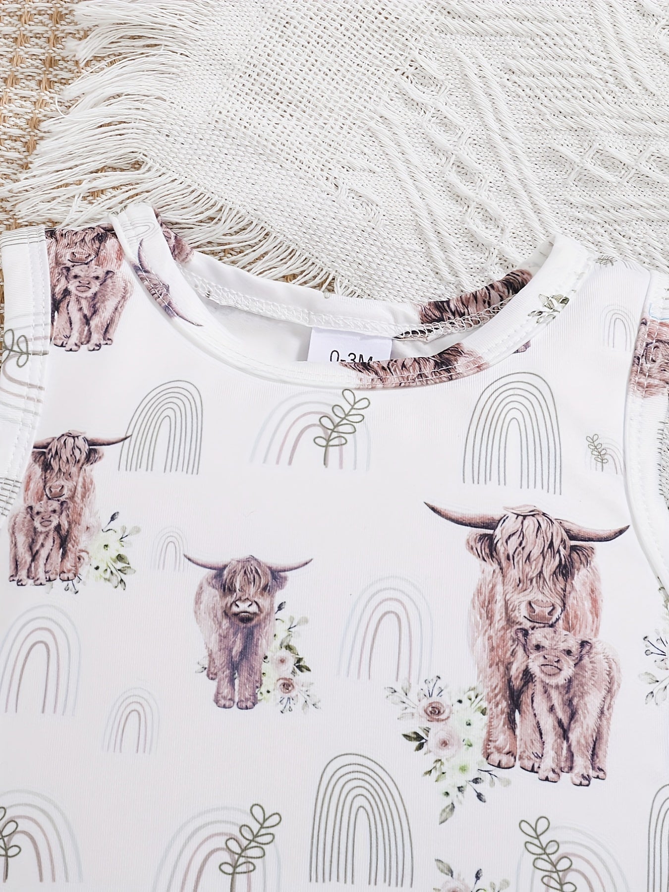 Baby Boys Bull And Flower Print Sleeveless Summer Romper