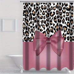 Leopard Bow Shower Curtain Set with Non Slip Bathroom Rug