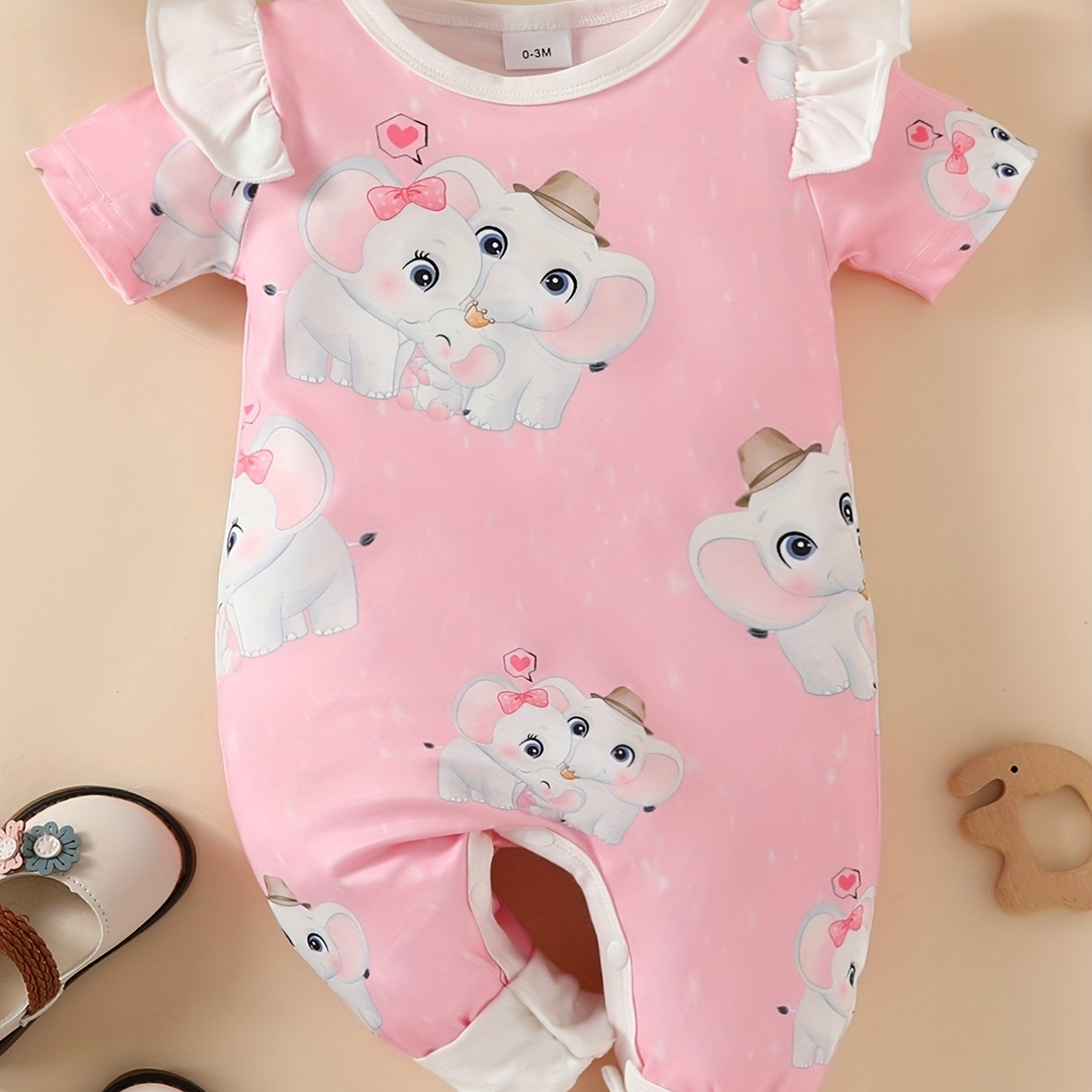 Baby Girls Elephant Graphic Print Short Sleeve Romper Jumpsuit Clothes