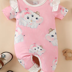 Baby Girls Elephant Graphic Print Short Sleeve Romper Jumpsuit Clothes