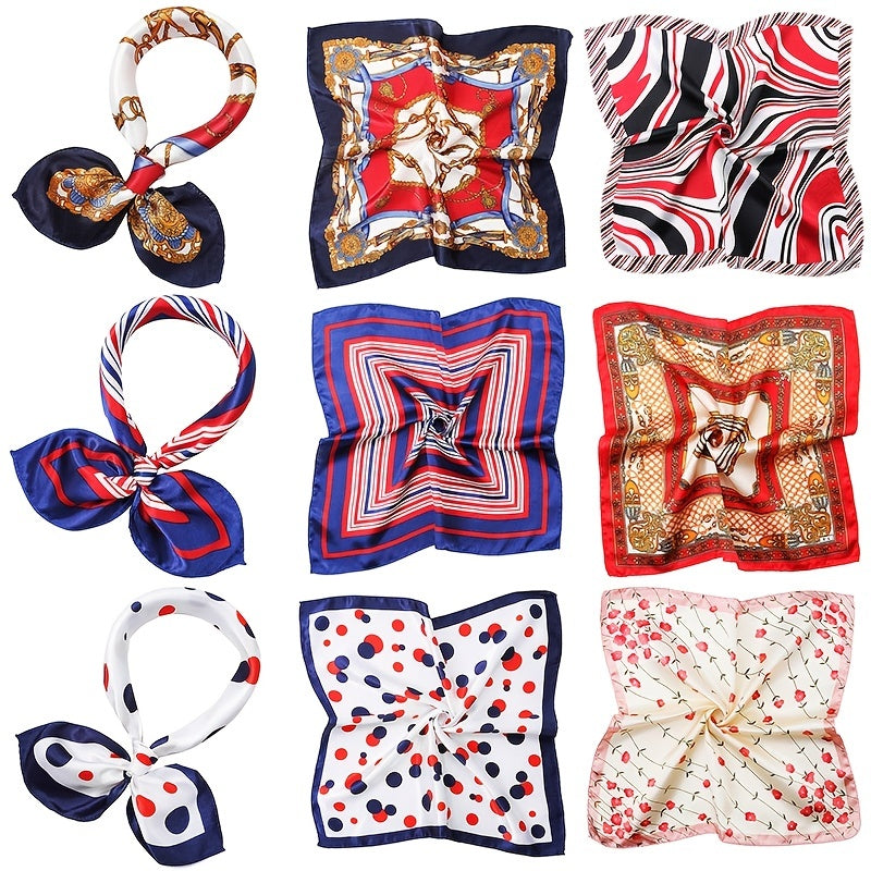 Vintage Print Satin Square Scarf Neck Hand Bandana Headwrap Silk Feel