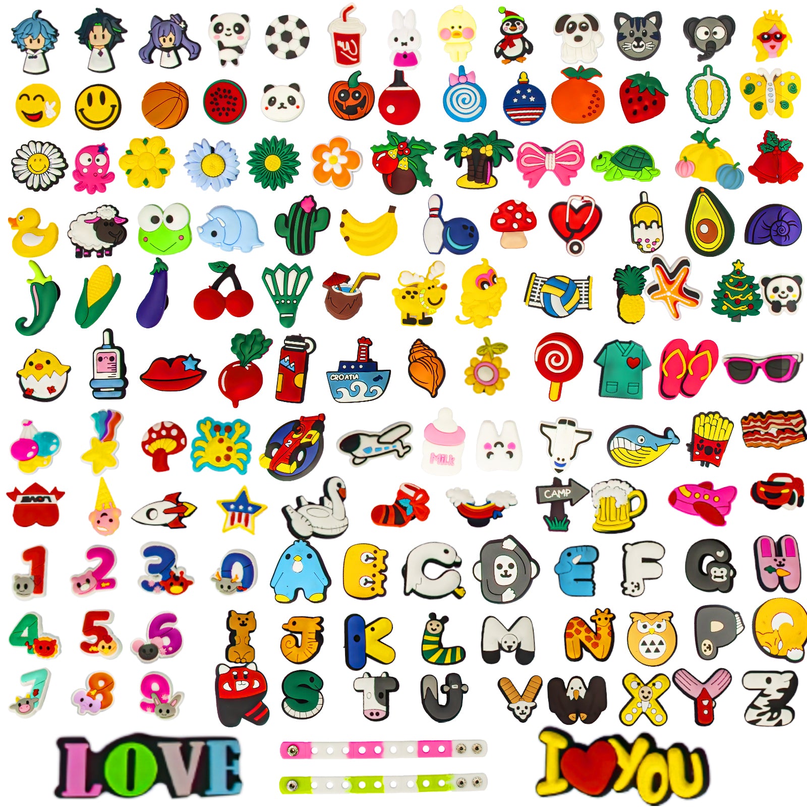 136pcs PVC Cartoon Shoe Charms for Clog Sandals Decoration