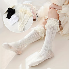 Heart Pattern Mesh Knee High Socks Soft Breathable Girls Accessories