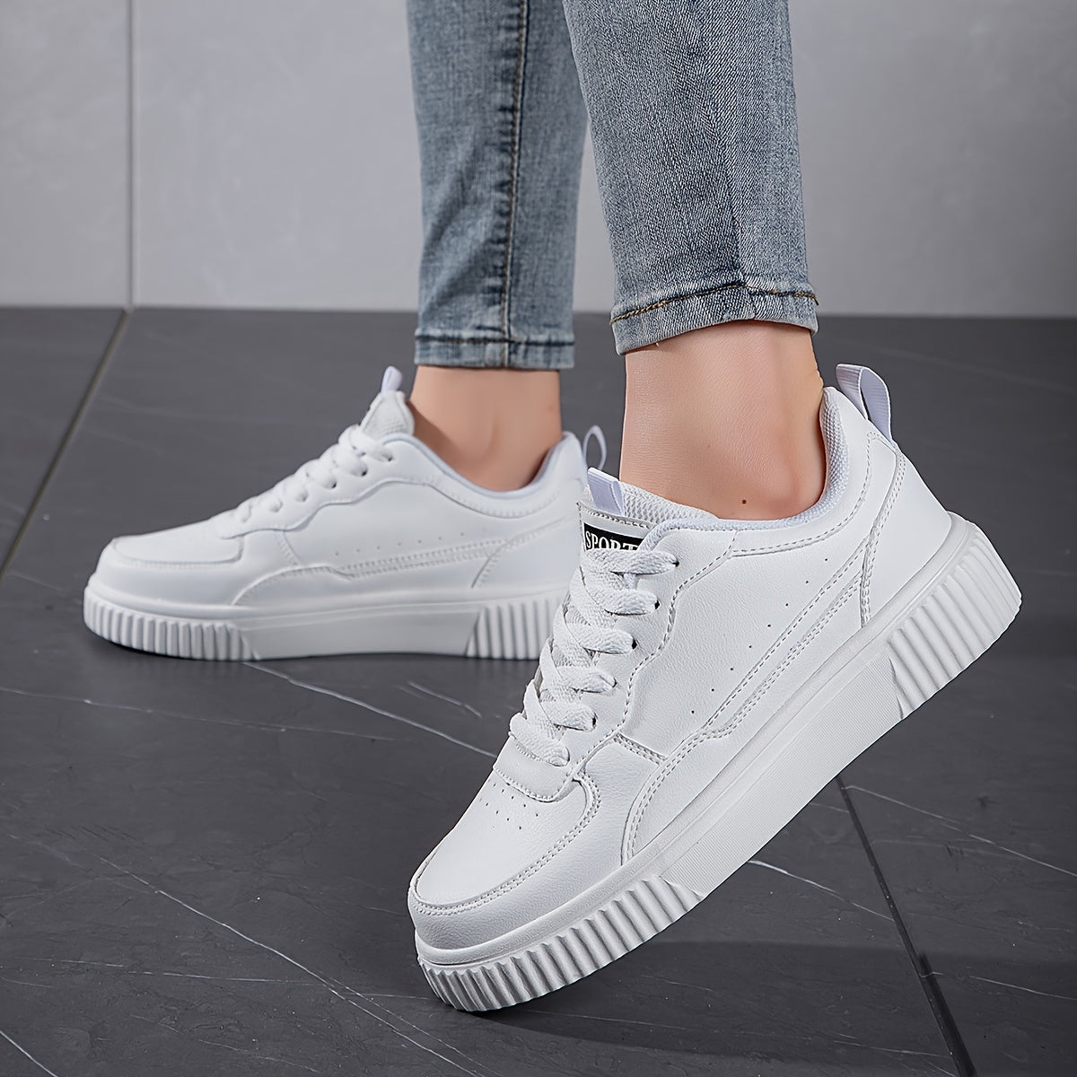 Faux Leather Heighten Skate Shoes Non Slip Flat Sneakers