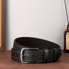 Men's Diamond Pattern Dress Belt Alloy Buckle PU Uniform Accessories
