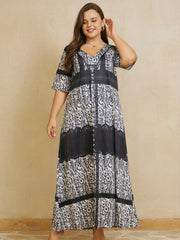 Colorblock Paisley Print V Neck Maxi Dress