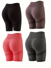 4pcs Seamless Solid Butt Lifting Sports Shorts High Waist Yoga Running Shorts