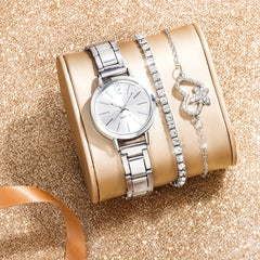 3pcs Small Fresh Alloy Children's Watch Rhinestone Jewelry Set