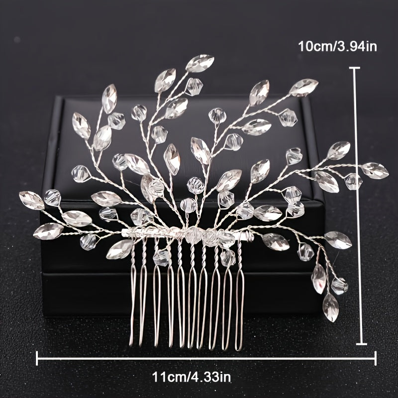 Crystal Flower Bridal Hair Comb with Silver Accents