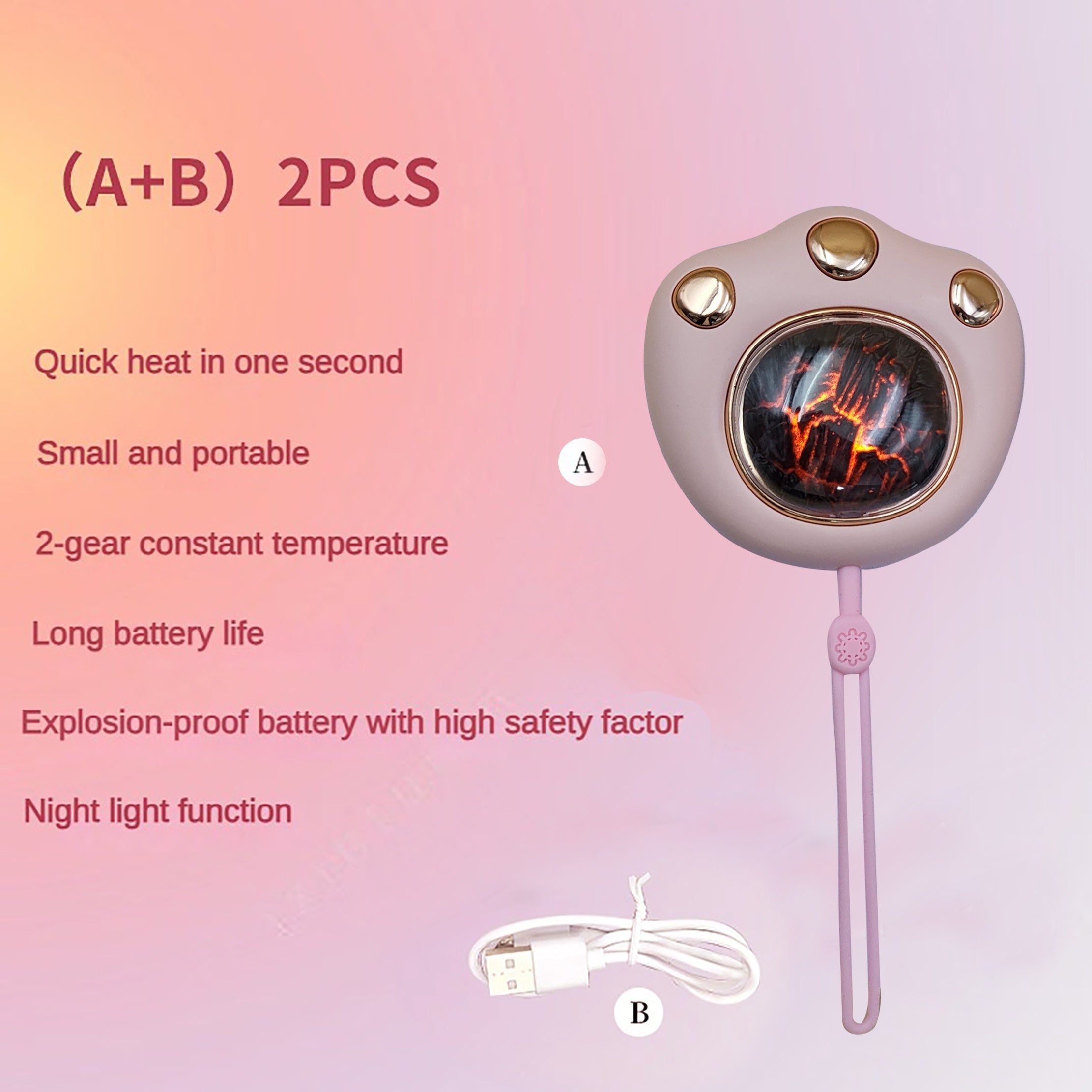 Portable Mini Heater with Night Light, 1200mAh Battery