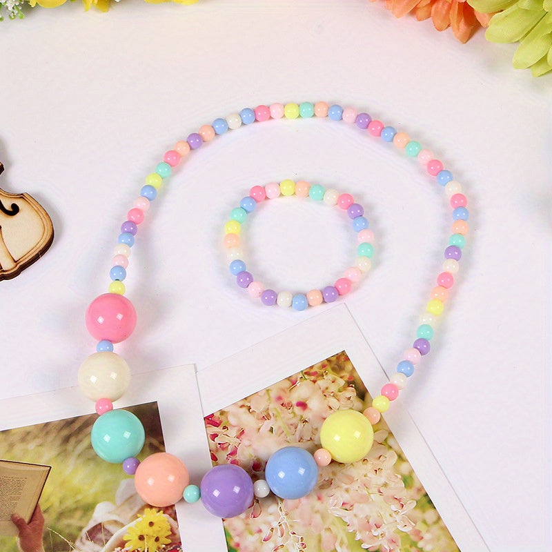 Cartoon Candy Beaded Necklace & Bracelet Set for Girls