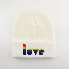 LGBT Love Rainbow Embroidered Beanie Knit Skull Cap Warm Hat