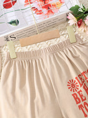 Toddler Girls BE HAPPY Flowers Graphic Elastic Waist Sports Shorts