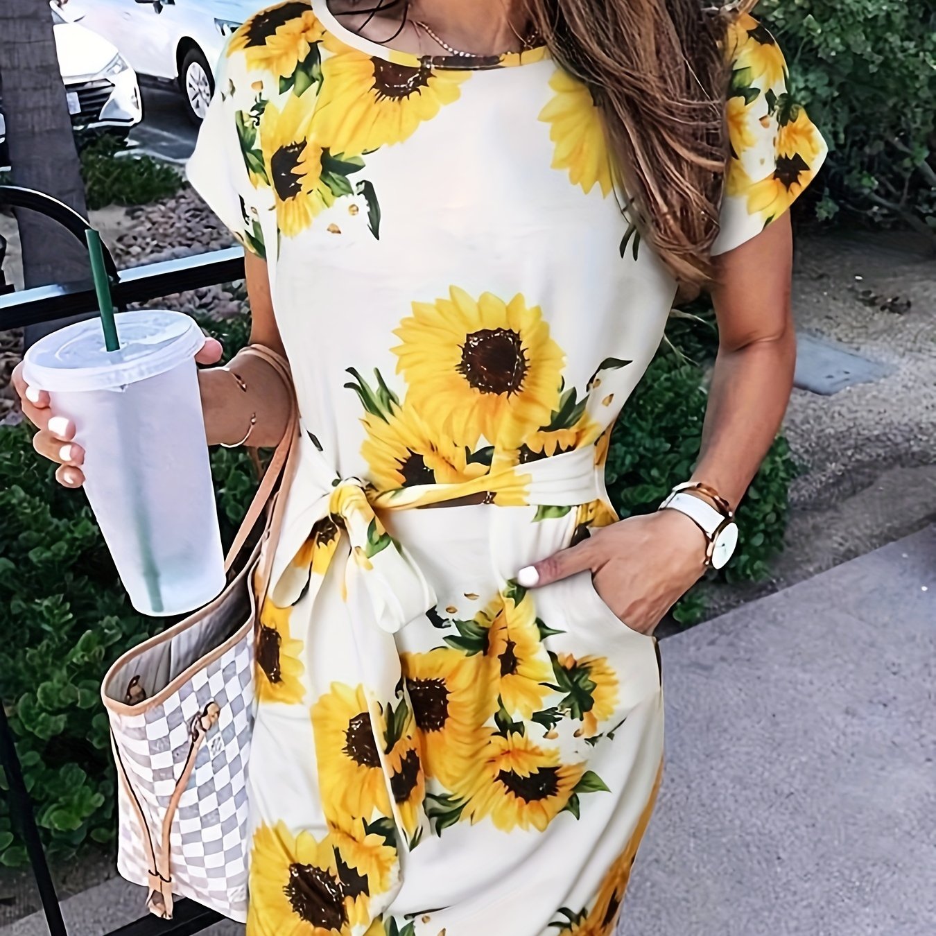 Womens Floral Print Maxi Dress with Pockets