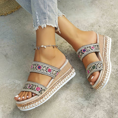 Women's Wedge Espadrille Sandals Square Toe Slip On Platform Slide Sandals