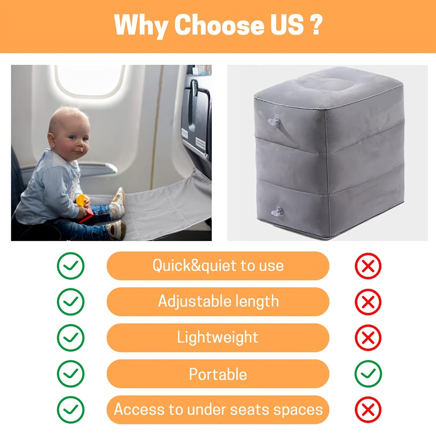 Kids Airplane Seat Extender & Footrest Hammock for Travel