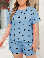 Heart Print Tee & Shorts Pajamas Set