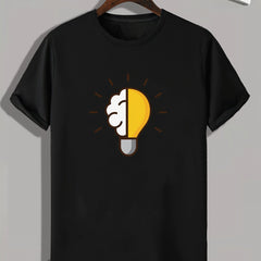 Light Bulb Doodle Print Men's Comfy T shirt Active Tee