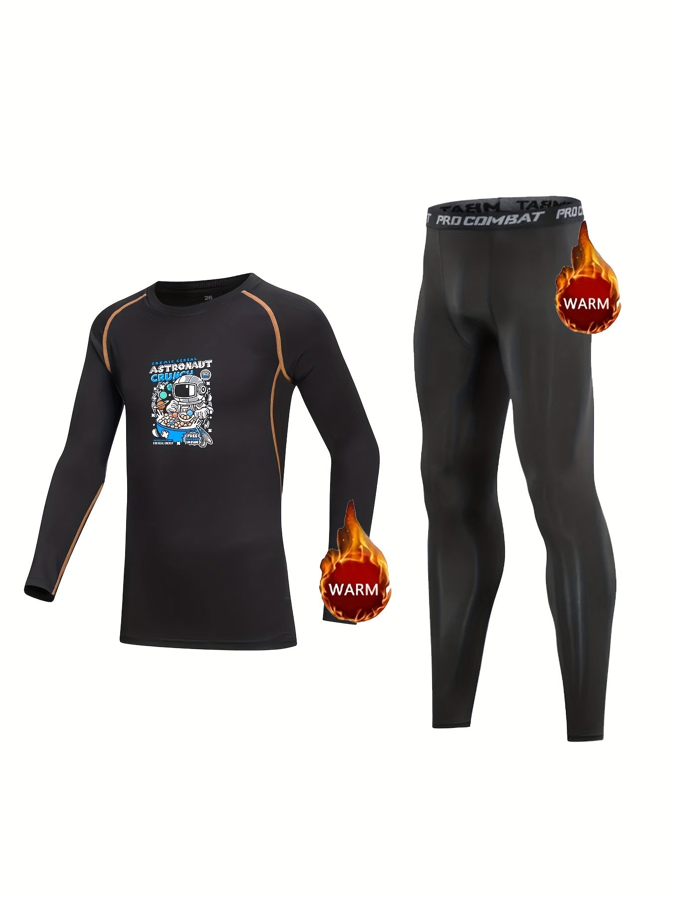 Kids Compression Fleece Sets - Cartoon Long Sleeve Top & Pants