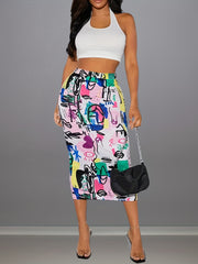 Graffiti Print High Waist Bodycon Skirt for Women