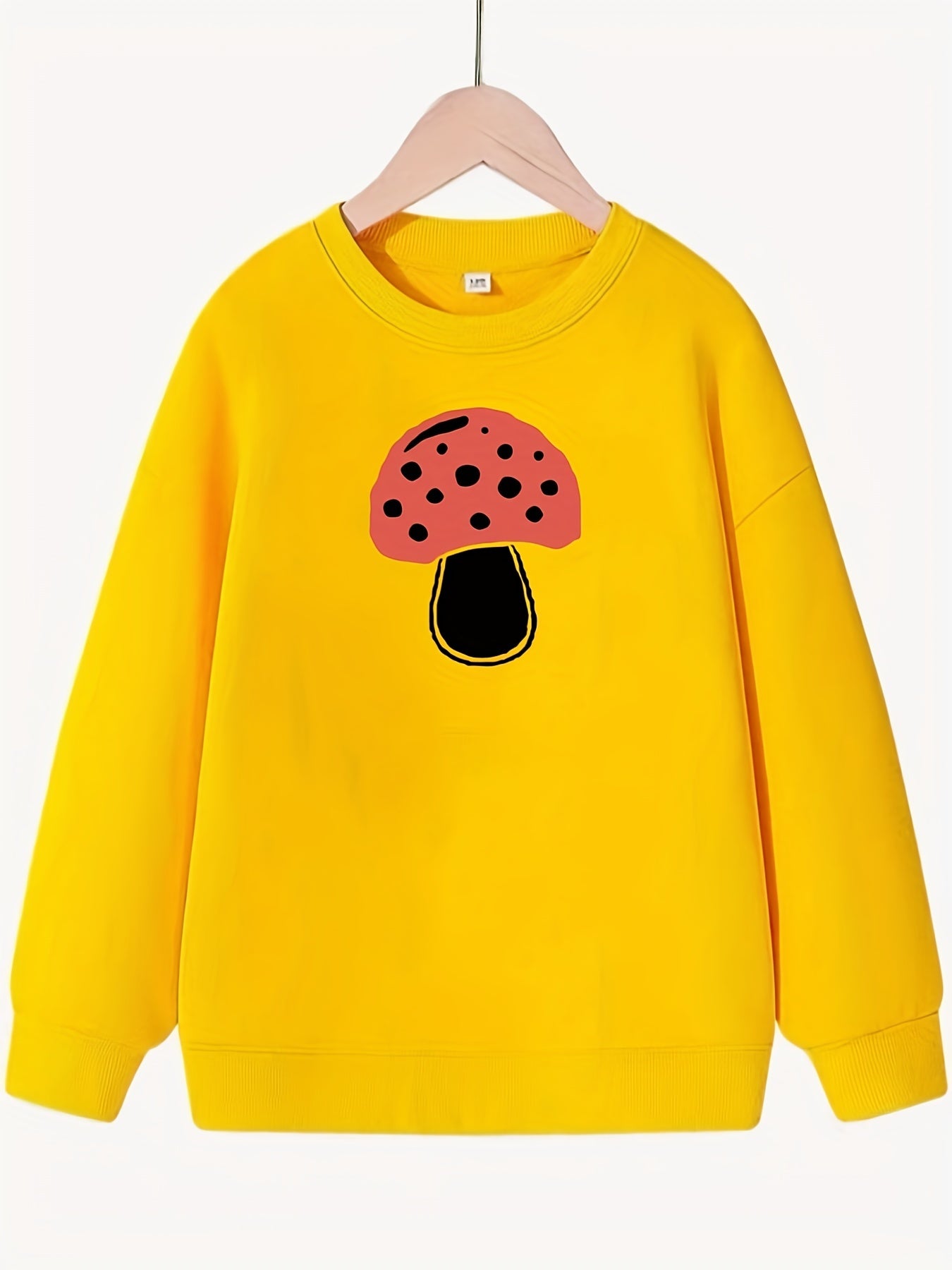 Girls Cartoon Mushroom Graphic Crew Neck Sweatshirt Top