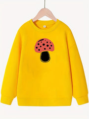 Girls Cartoon Mushroom Graphic Crew Neck Sweatshirt Top