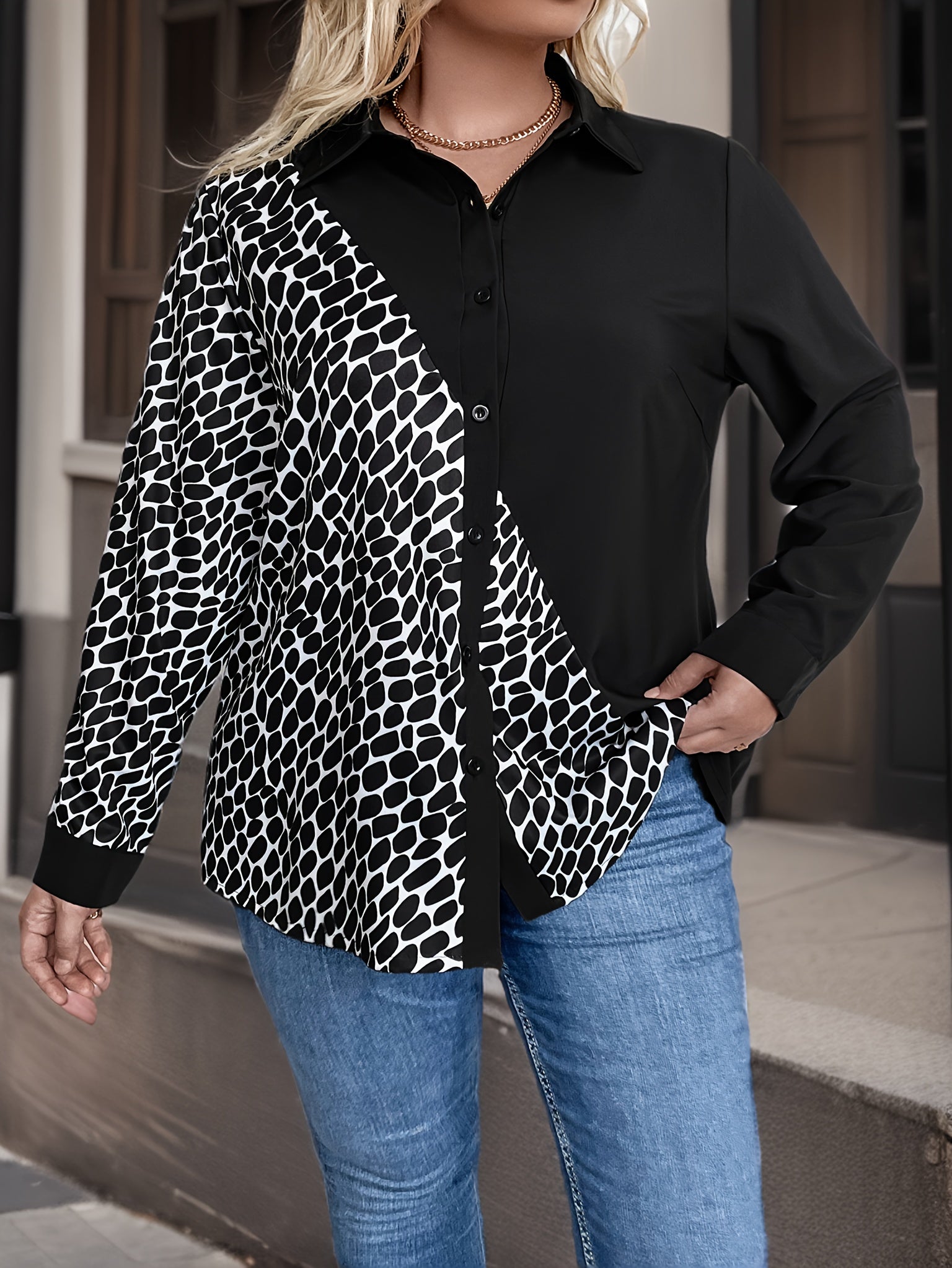 Dalmatian Print Button Up Shirt Top
