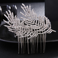 Crystal Hair Comb Silvery Rhinestones Bridal Leaf Hair Comb