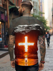 Cross 3D Digital Print Men's Graphic T-shirt Stylish Casual Tee
