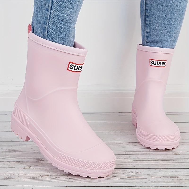 Women's Letter Patched Rain Boots Waterproof Ankle Boots