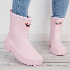 Women's Letter Patched Rain Boots Waterproof Ankle Boots