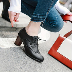 Women's Lace Up Chunky Heel Shoes Low Round Toe Comfy Oktoberfest Dress
