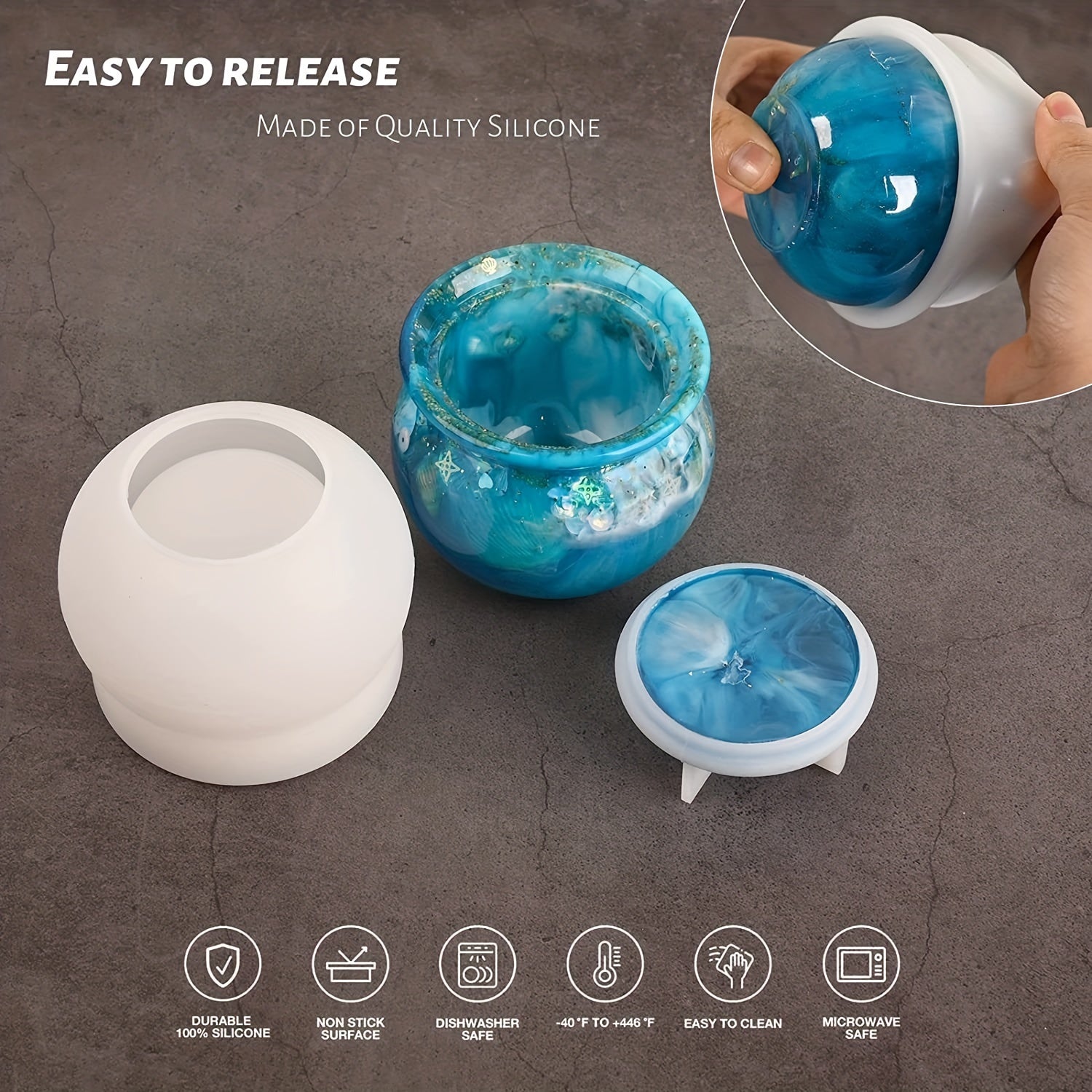 Silicone Jar Resin Molds with Lid - DIY Jewelry Storage Box Epoxy Molds