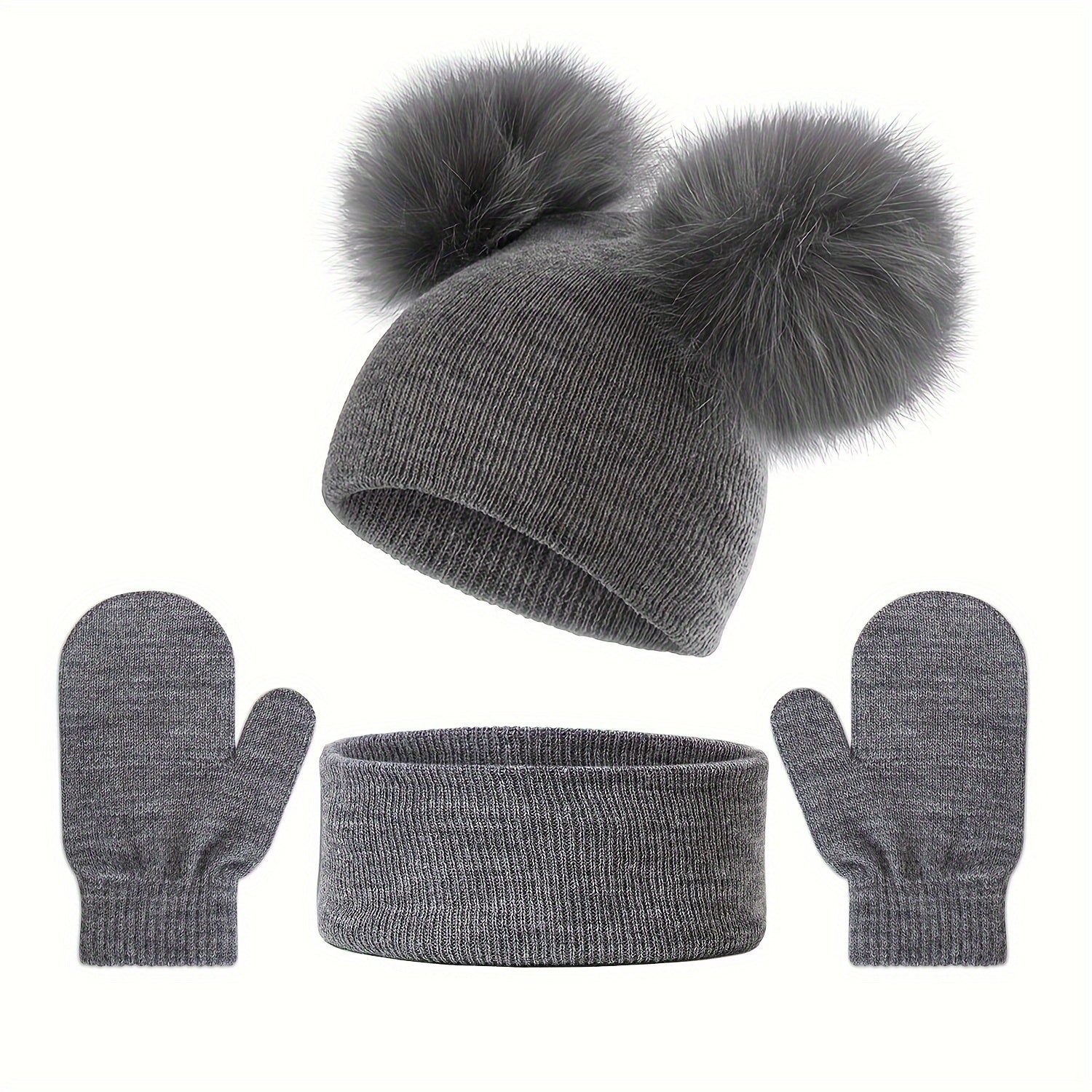 Kids Knitted Hat Neck Gaiter Gloves Set Warm Outdoor Casual Autumn Winter