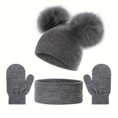 Kids Knitted Hat Neck Gaiter Gloves Set Warm Outdoor Casual Autumn Winter