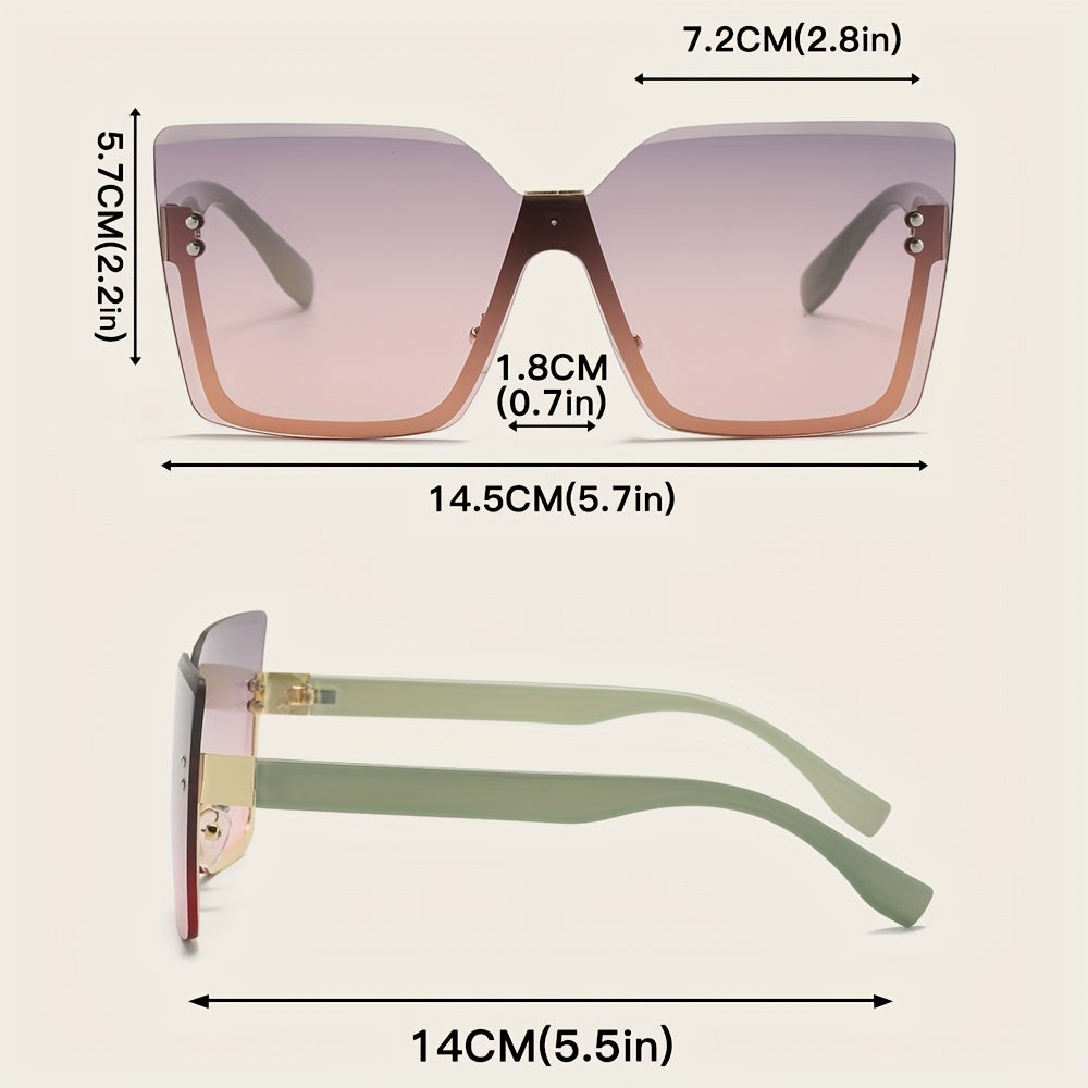 Oversized Rimless Sunglasses Gradient Lens Casual Square Glasses