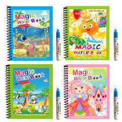 4pcs Reusable Water Coloring Books w/ Pens Animals & Sea Life Themes