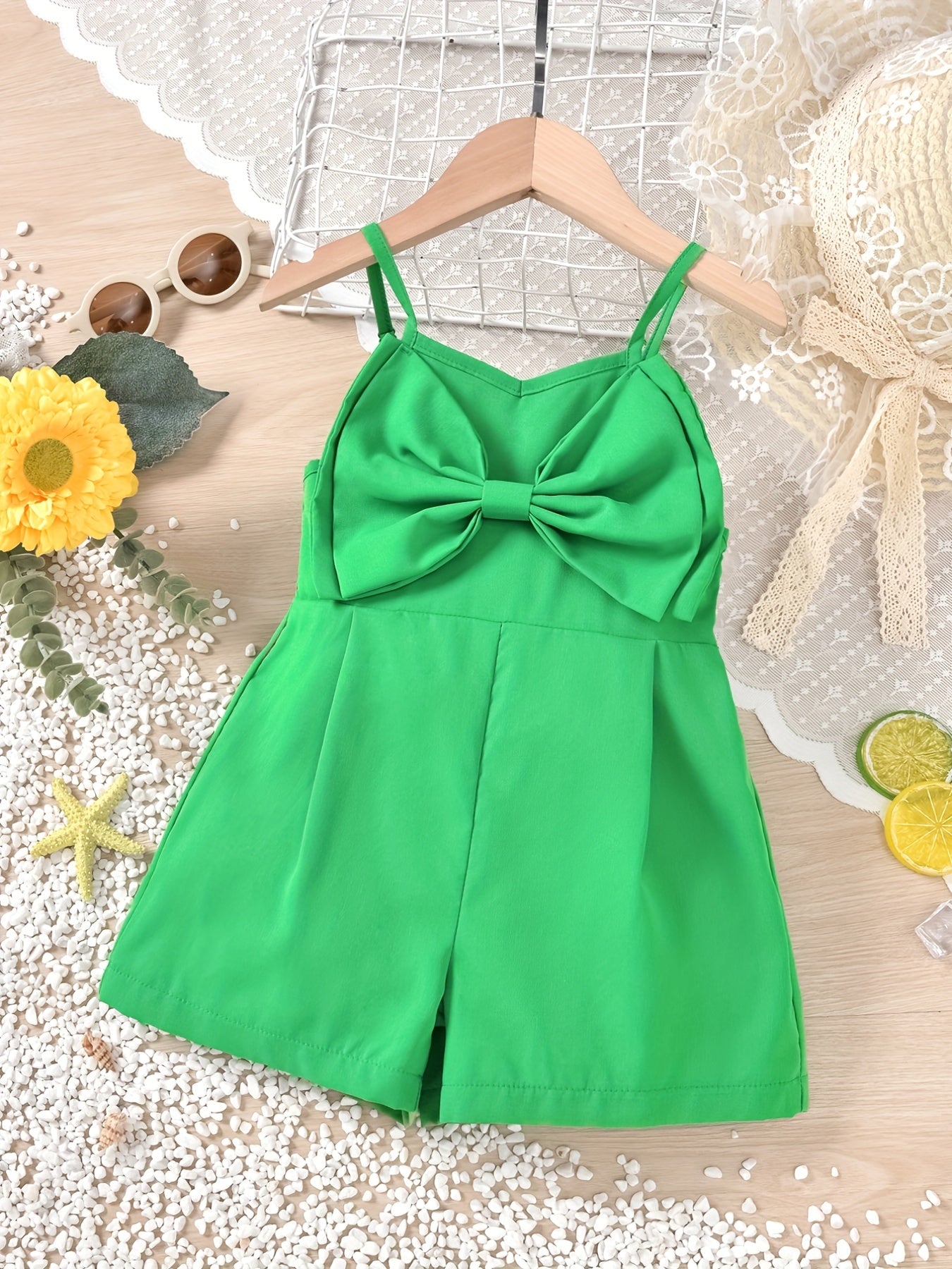 Toddler Girls Big Bow Front Cami Romper Jumpsuit