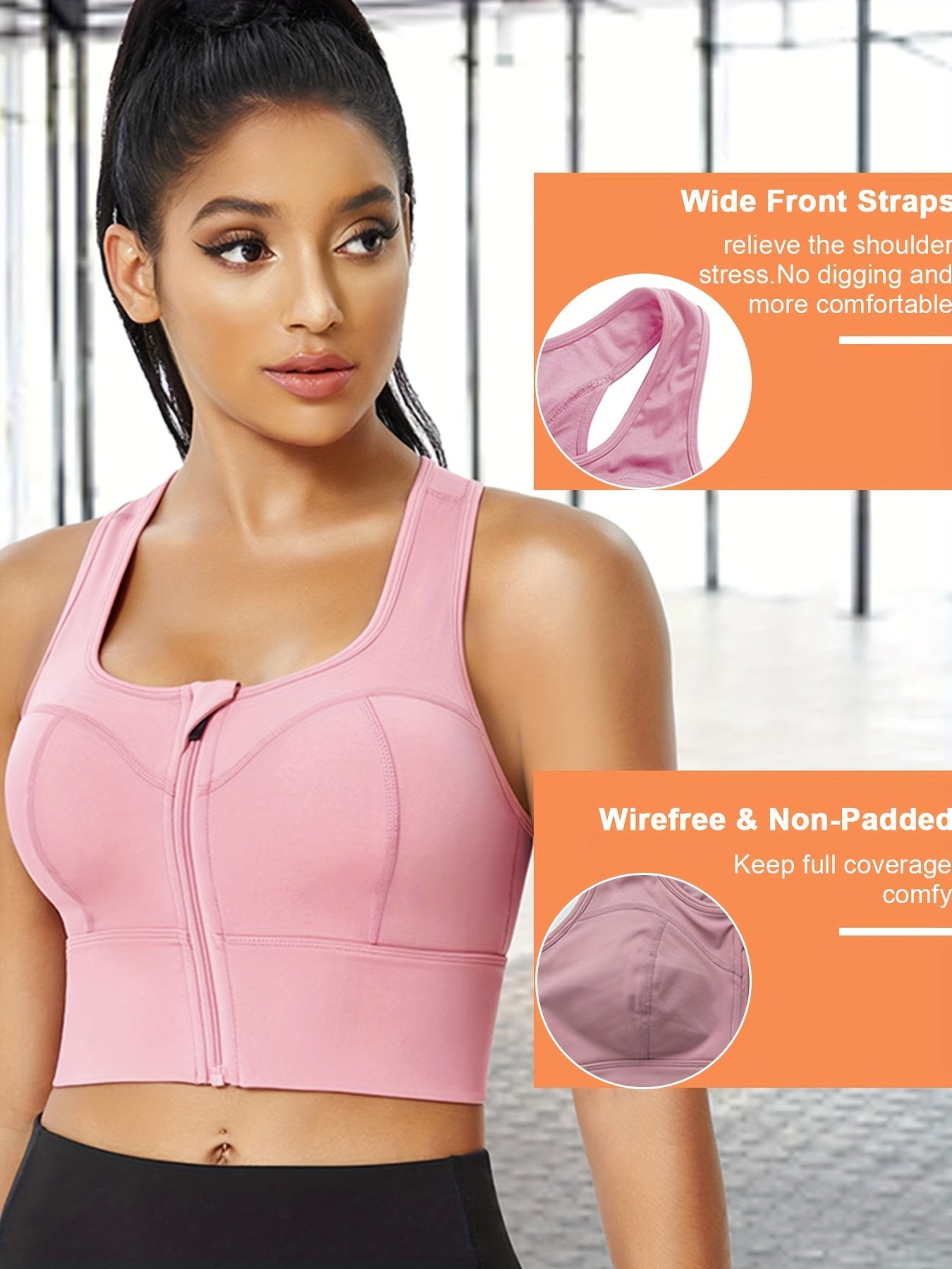 Front Zip Sports Bra Racerback Hollow Out Top Women's Activewear